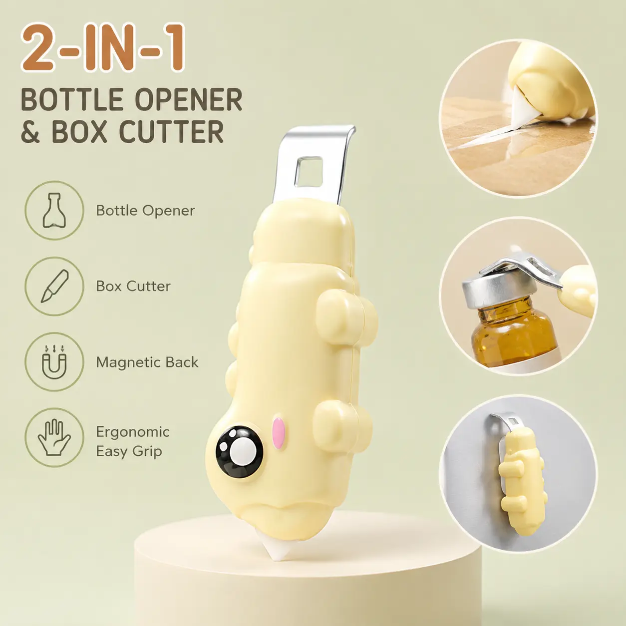 1 Count Two-in-One Crocodile Shaped Opener, Magnetic Dual Function Tool for Opening Vials, Beer Caps and Unpacking Parcels for Home Daily Use