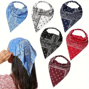 6PCS Stylish Boho Triangle Headband Scarf with Clips - Non Slip, Paisley Print, Hair Styling Accessory Soft, Breathable, Versatile, and Easy to Wear for Women