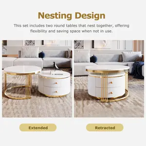 [SOIYELIFE] Modern 2 Pieces White Round Nesting  Coffee Tab with Drawers in 27.6''