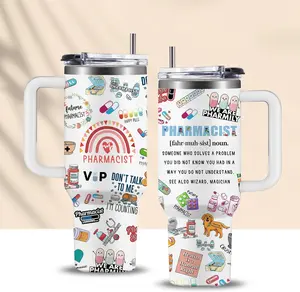 Pharmacist Gifts for Women Cup Tumbler 40Oz with Handle, Pharmacy Gifts for Pharmacist Insulated Water Cups, Pharmacy Appreciation Retirement Gift for Women Men Coffee Mugs