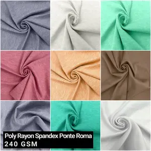 Poly Rayon Spandex Ponte Roma Knit Fabric 240 GSM Heavyweight Breathable 2-Way Stretch Multicolor Apparel Dresses Skirts Uniforms DIY Fabric by the Yard SKU 410