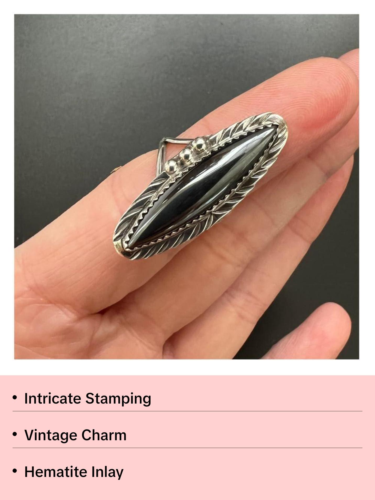 Size 5-925 Sterling Silver Turquoise Diamond Shaped Hematite Ring