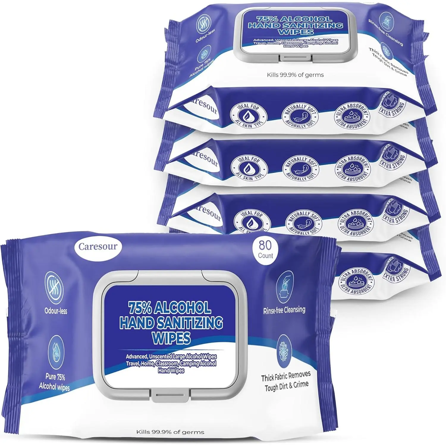 Advanced 75% Alcohol Hand Sanitizing Wipes, 4 Pack of 80 (320 Wipes), Unscented, Deep Surface and Hand Cleaning Support, Disposable for Home, School, Kitchen, Bathroom, or Office, Travel
