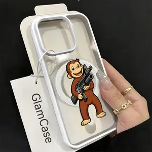 Monkey Holding Rifle Phone Case， Cartoon Style for iPhone 17 16 15 14 13 12 11 Plus Pro Max.A17