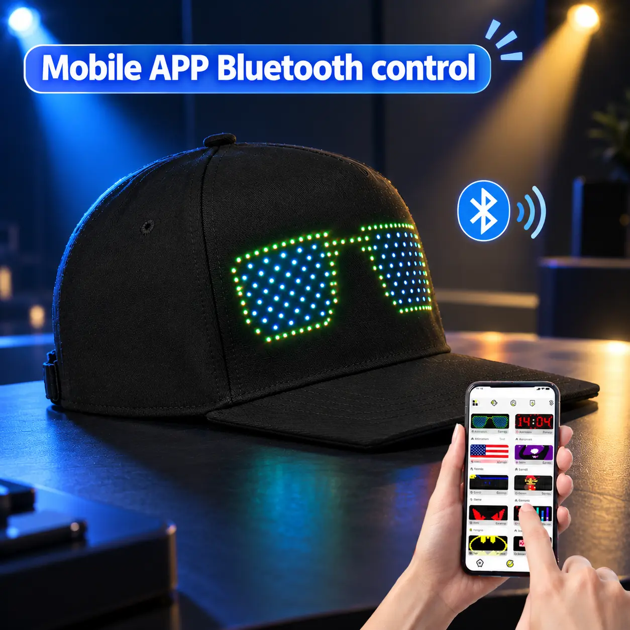 YOYOWAY Customizable LED Baseball Cap - Bluetooth App-Synced Rolling Display, Detachable Screen, Custom Gifs & Text, Breathable Synthetic Fabric, Adjustable Fit, Rechargeable Battery, Ideal for Halloween, Quirky Cool Gifts for Adults, Men's Accessories