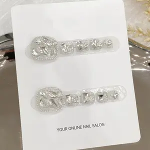 10pcs/bag  "Toenails" Old Qian Feng White Full Rhinestone Handmade Original Toe Nail Art, Elegant and Simple High-grade Sense of Hand-pressed Toenails, Suitable For Daily, Holiday and Banquet Wear.