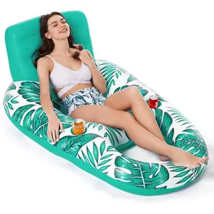 Inflatable Pool Float Adult - Pool Floaties Lounger Floats Raft Floating Chair Water Floaties for Swimming Pool Lake Lounge Float with Cup Holders Beach Pool Party Toys for Adults for Gifts