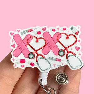 Glitter My Badge Valentine’s Day Red heart xoxo badge reel for nurse and hospital workers. Badge clip Badge pull - Retractable swivel clip with a 360 rotation. Great gift for coworker.