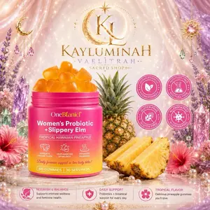 OneBfaniel Women's Probiotic + Slippery Elm Tropical Hawaiian Pineapple Gummies Vegan Gluten-Free Allergen-Free 60 Gummies 30 Servings.
