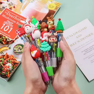 Christmas Mini Four-Color Ballpoint Pens, Cartoon Deer & Elderly Design, Set of 5/10/20 Pieces, Ideal Student Gift, Colorful Click Pens