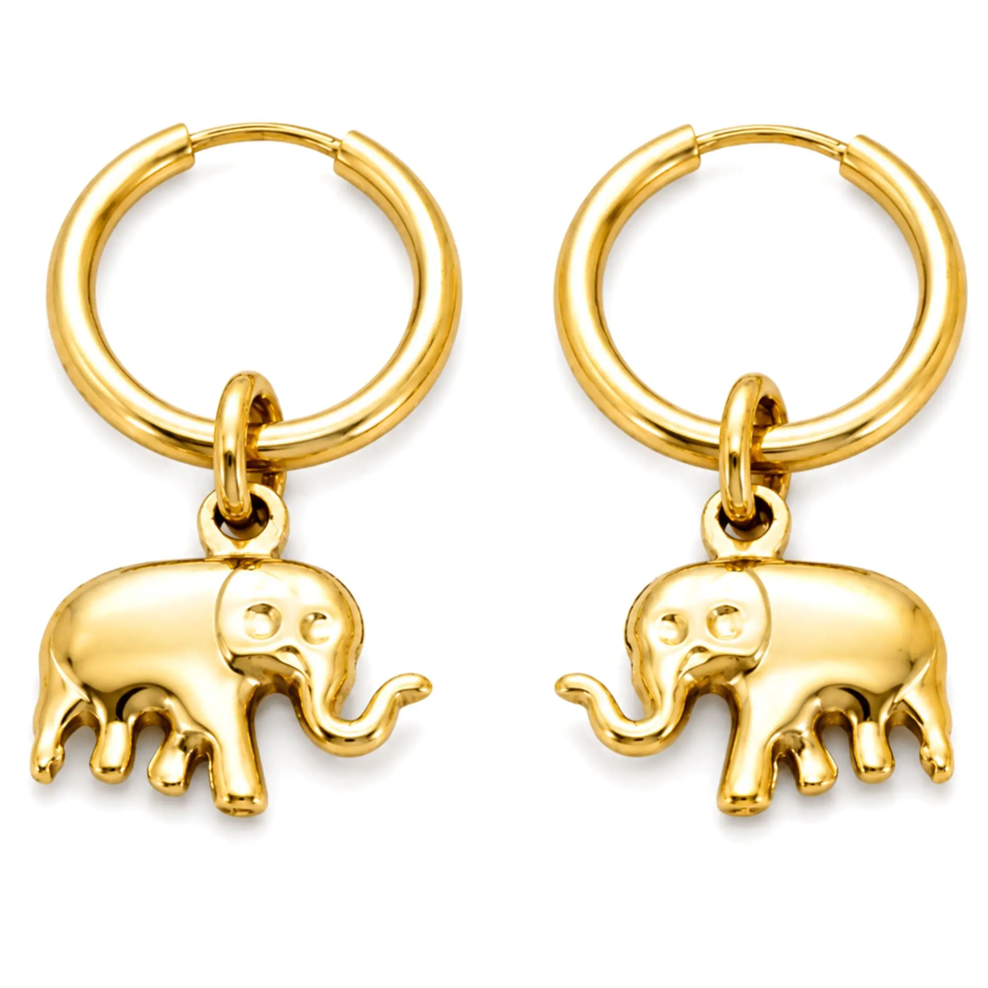 Dangle Elephant Hoop Earrings for Women by Ginger Lyne |     Lightweight Non-Plated Polished Silver Tone Stainless Steel |     Animal Jewelry Gift for Her
