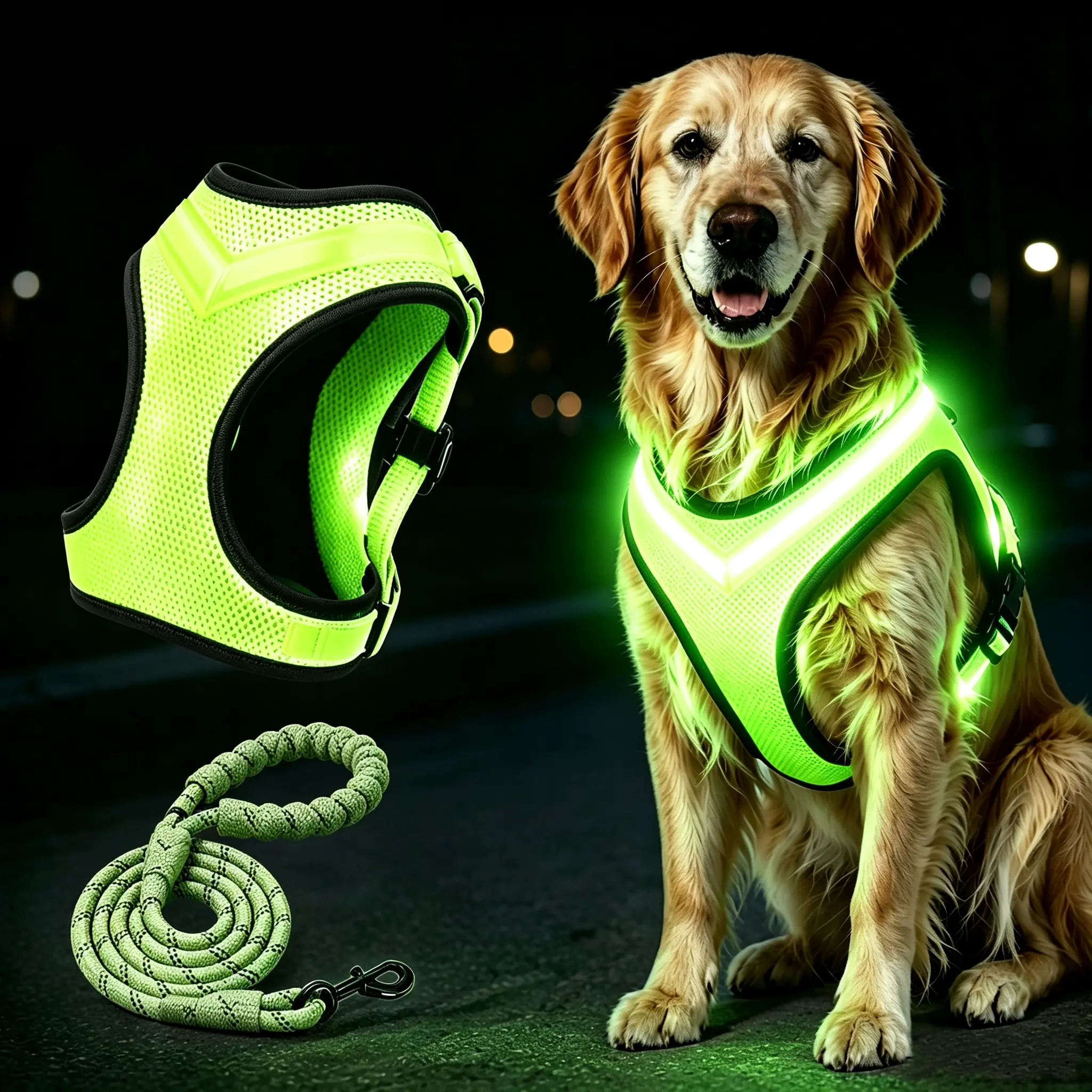 dog  travel  safety LED Glow Dog Harness & Leash Set for Small Dogs, Dog Walking Harness and Belt Set for Medium Large-size Dogs Safety Harness for Night Walking Escape-Proof Soft-Padded Pet Vest for Small to Large Dogs Durable Reflective Harness
