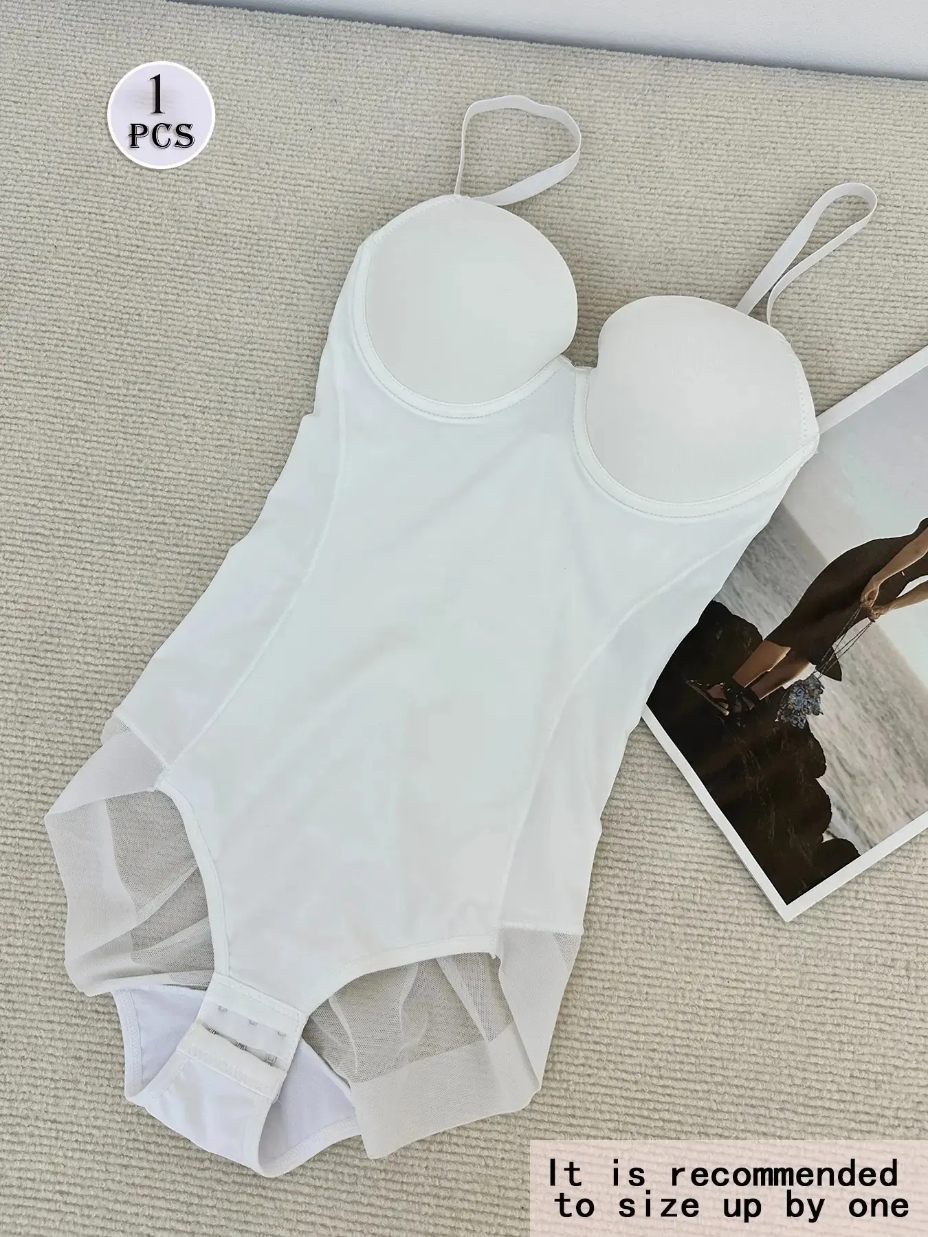 Women's Solid Color Contrast Mesh Sheer Cami Shapewear Bodysuit, Adjustable Strap Tummy Control Shaper, Women's Shapewear for All Seasons