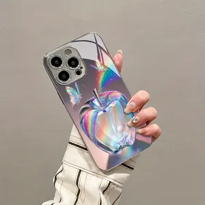 Aurora Colored Butterfly Apple Beautiful Gorgeous Pattern Plated Glass Phone Case for iPhone 17 16 15 14 13 12 11 X XS XR Pro Max Plus Air Series, Ideal Birthday or New Year's Gift for Friends, Family and Loved Ones