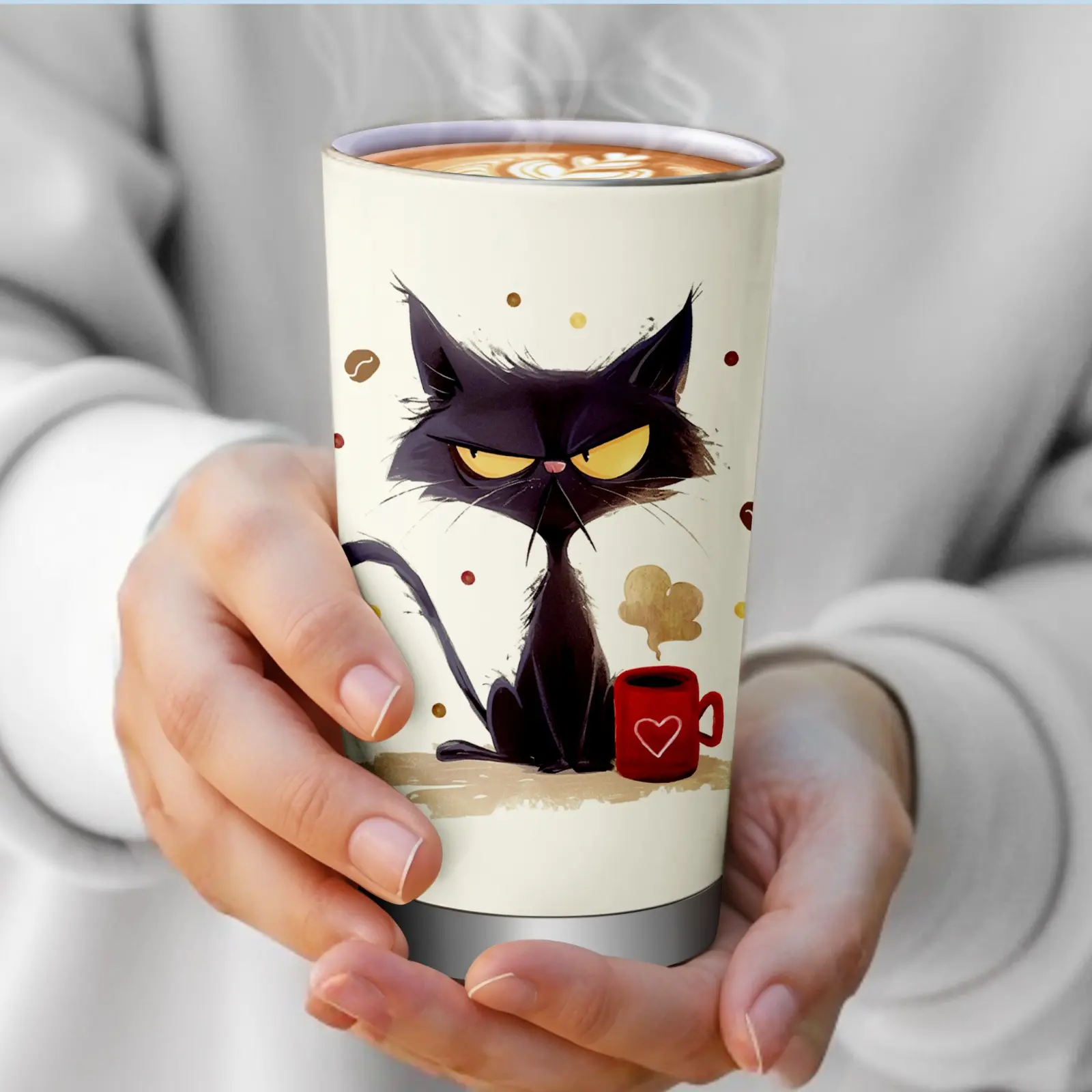 Funny Cat Lover Gift 20oz Tumbler Touch My Coffee I Will Slap You Sarcastic Travel Mug for Women Men Unique Cat Mom Gift Vacuum Insulated Coffee Cup Birthday Office Gag Present
