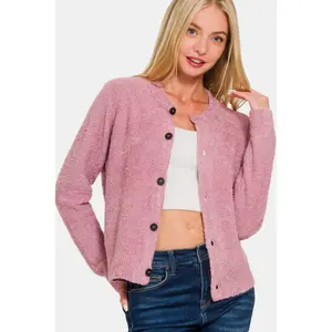 Zenana Button Down Long Sleeve Sweater Cardigan in Cozy Knit Fabric - Knitwear