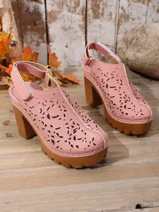 Women's Fashion Chunky Heel Sandals, Adjustable Velcro Anklet and Toe Cover, Summer Thick Sole High Heels for Casual or Formal Wear