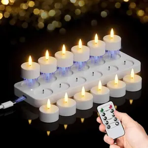 12 Rechargeable Flameless LED Tea Light Candles with Charging Base, Remote Timer, 1.57”x1.85” Size – Indoor Decorative Candle Lights for Halloween, Wedding Table Centerpieces (Home Improvement Lighting)