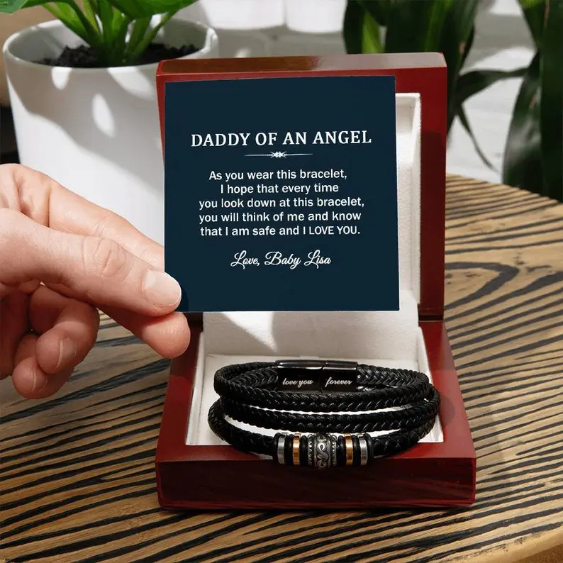 Miscarriage Keepsake for Daddy/Pregnancy Loss Gift for Husband/Daddy Gift after Miscarriage/Baby Loss Keepsake Gift/Baby Loss Memorial Gift Cherished Stainless Steel Beads Premium Love You Forever Express Love Vegan Leather Band Bracelet