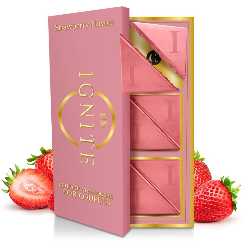 Hot 2026!! Ignite Chocolate Bars - Premium Strawberry flavor Chocolate Squares for Couples - 60% Cocoa, Vegetarian - Crafted with Selected Ingredients for a Delightful Experience - Ideal for Men & Women