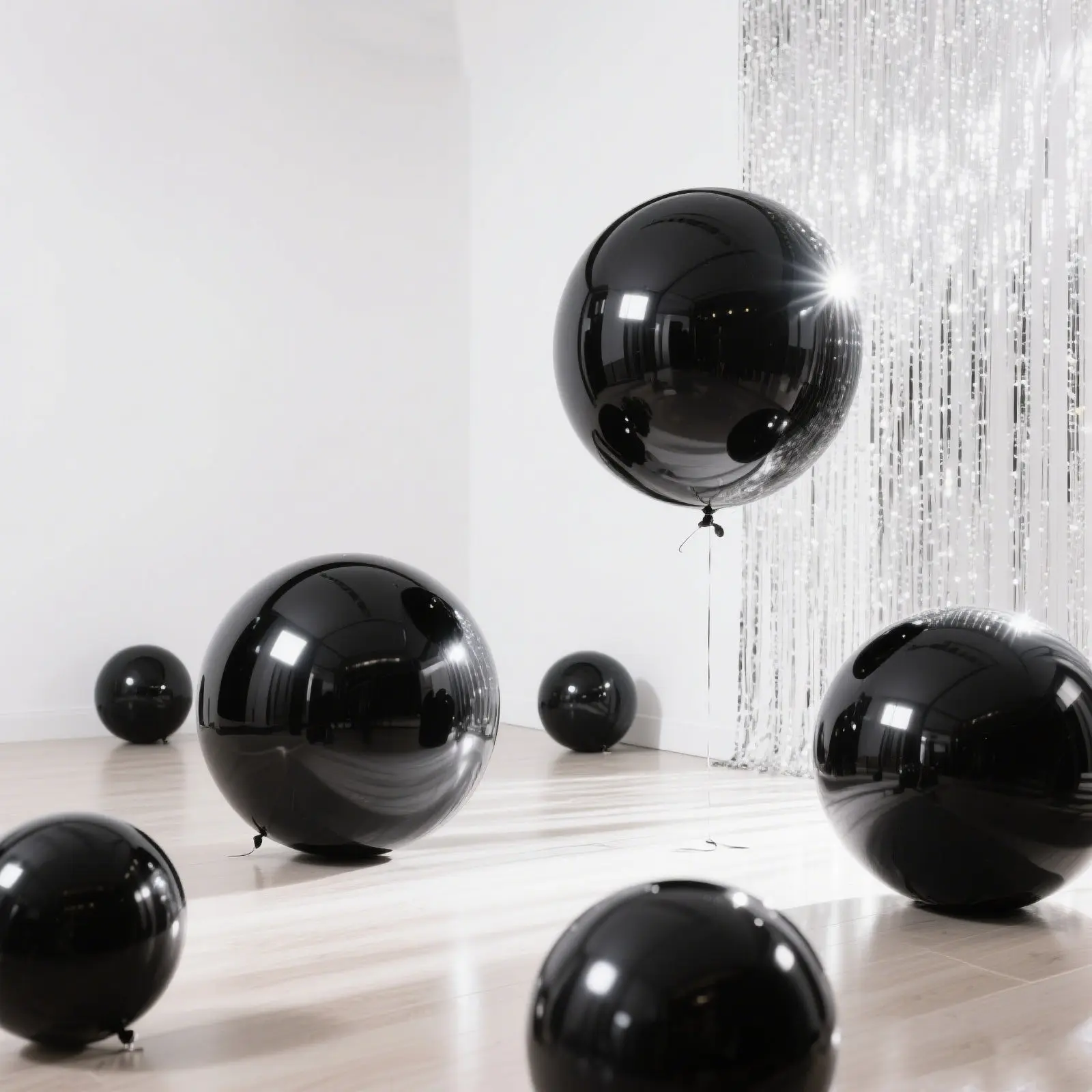 2-Pack 43" Large Round Mylar Foil Orbz Balloons, Metallic Black Helium/Air-Filled Party Decor, Balloon Decor for Birthday, Wedding Events