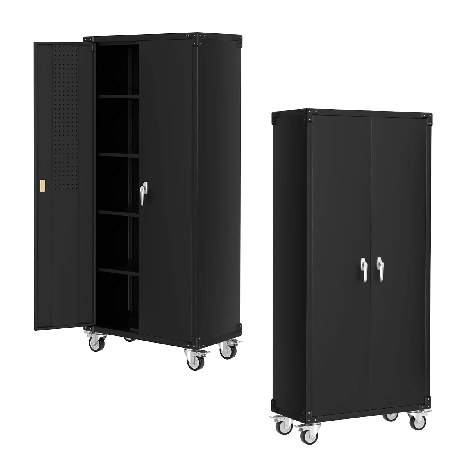 Garvee Upgraded-72" Rolling Metal Tool Cabinet, Heavy Duty Structure, Lockable Design, 4 Adjustable Shelves, Pegboard Doors, Mobile Storage Organizer, Black, for Garage, Workshop, Home Office