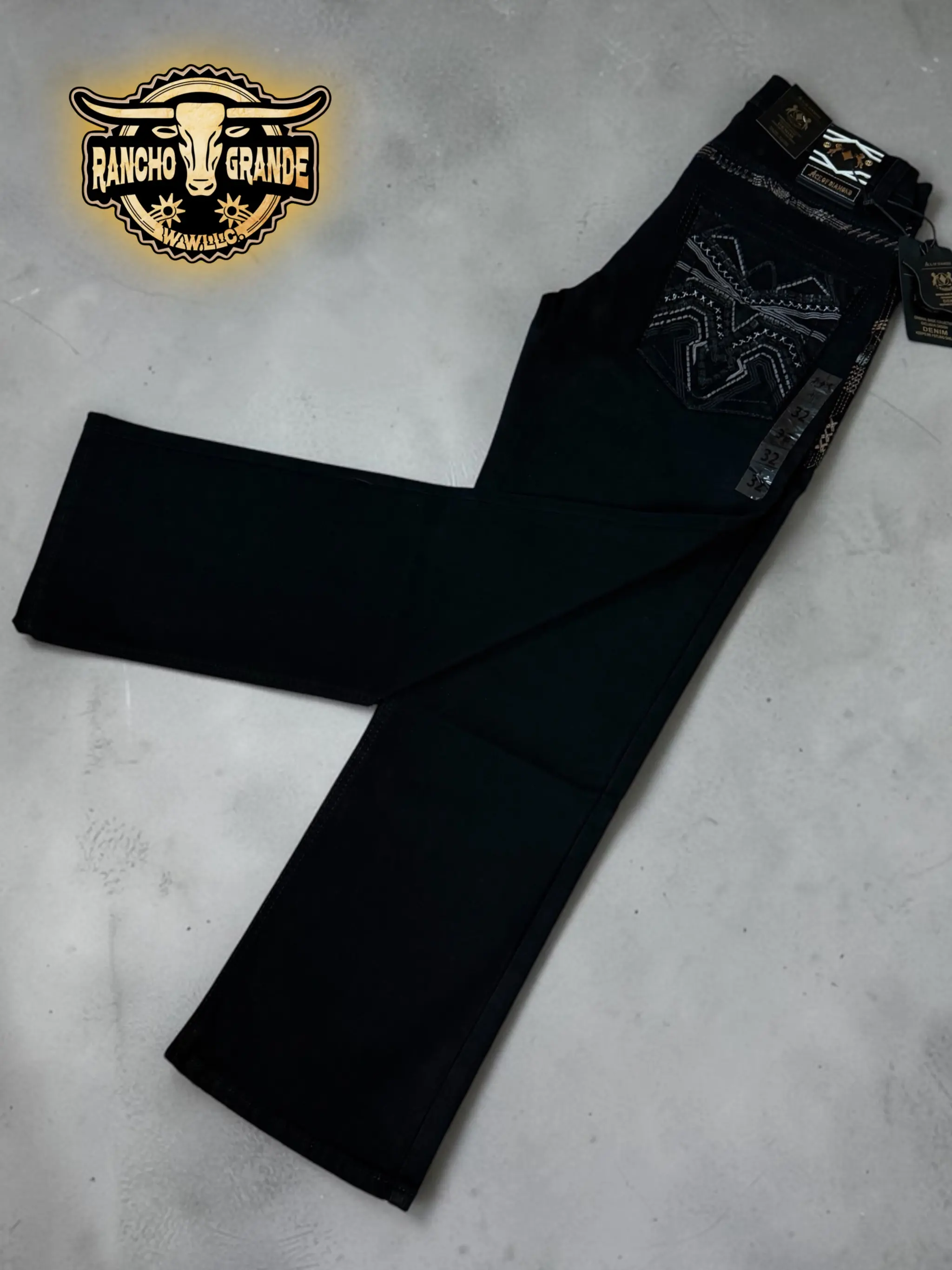 Ace-1430 Black Men's Western Cowboy Jeans Straight Fit Boot Cut / Pantalon Vaquero para Hombre corte para Bota
