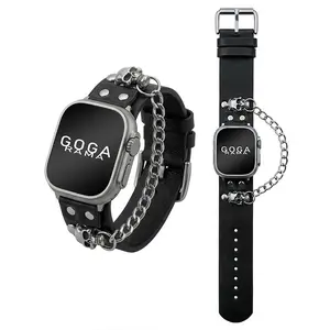 Original Design Leather Skull Buckle Strap for Apple Watch Ultra 2, Compatible with 49mm 40mm 46mm 41mm, Series 10 9 8 7 6 Se 5 45mm, Smartwatch Compatible Bands