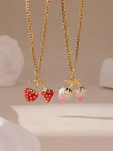 Sweet Strawberry Charm Gold Necklace For Women Daily Streetwear