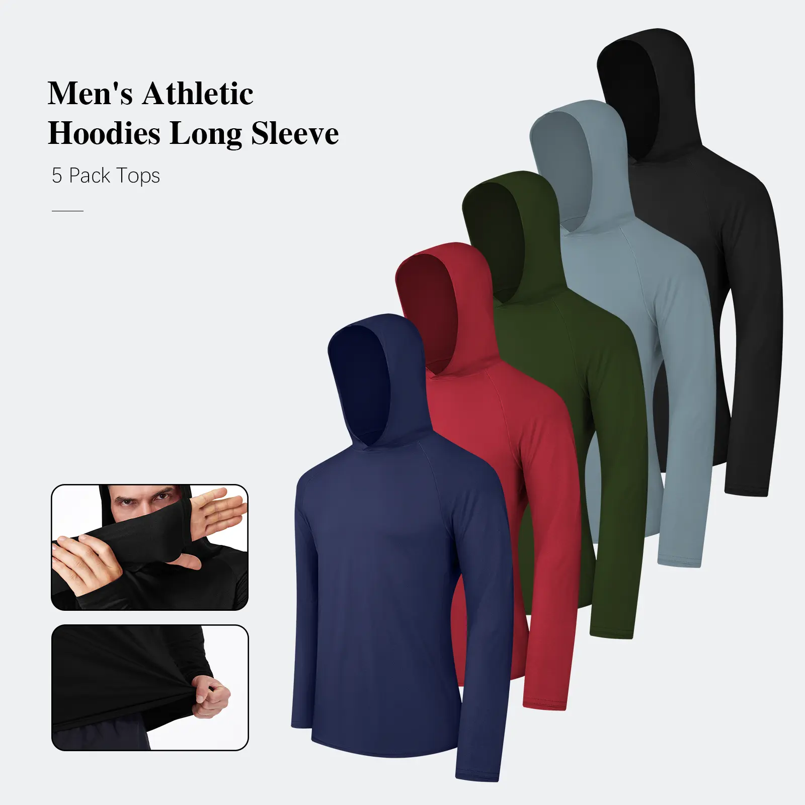 3-5 Pack Sun Hoodie for Men - UV UPF 50+Fishing Shirts Long  Sleeve Lightweight Tops for Athletic Running Gym Workout,summerwins,travel essentials,camping essentials