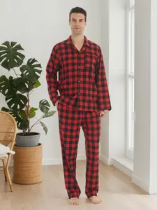 Valentina's Mens Flannel Pajamas Set Cotton Plaid Pjs Button Down Warm Soft Lounge Sleepwear Top & Pj Pants with Pockets Christmas Classic Long Sleeve Loungewear Comfortable Elastic Fit