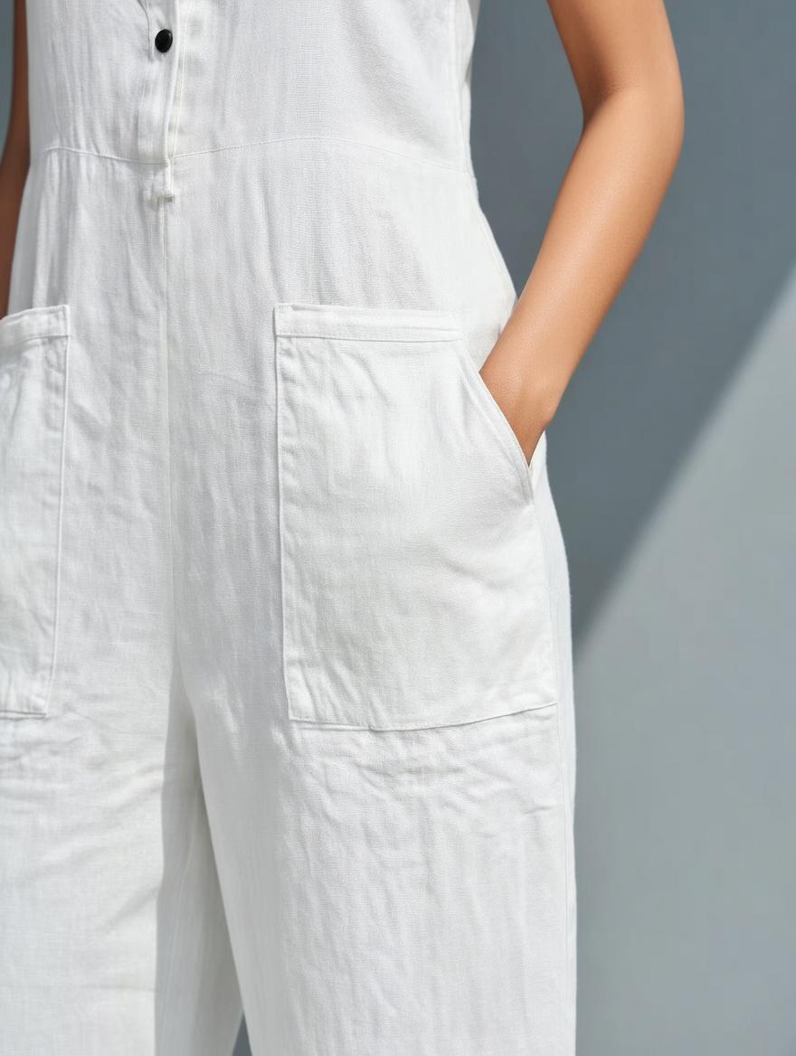 Women's Jumpsuit, Sleeveless Wide-Leg Utility Romper, V-Neck Button Front with Pockets, Casual Summer Vacation Outfit