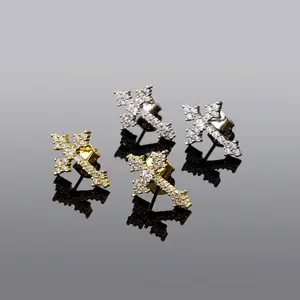 【PANG Jewelry】Fashionable and Simple Cross-Shaped Studearrings, Hip-Hop Slightly Inlaid Zirconiapersonalized and Fashionable Earrings Forboth Men and Women gift choice