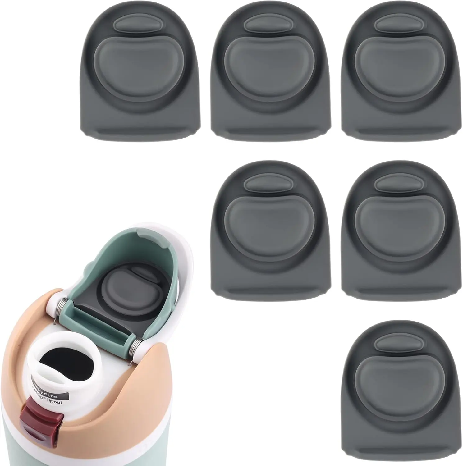 6 Pack Rubber Seal Replacement Stopper, Compatible with Owala Freesip 24oz 32oz Water Bottle Spout Lid-Silicone Gasket Replacement Parts (Gray)Gift.