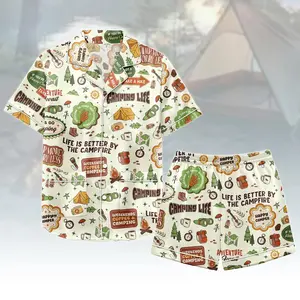 Camping Short Satin PJs Set, Camping Satin Pajamas, Adventure Short Pajama Set, Women Pyjama, Gift for Campers