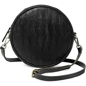 FAIME Genuine Leather Crossbody Bag for Women, Circle Leather Purses Small Round Shoulder Handbag for Travel & Daily Use | Adjustable Strap, Vintage