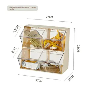 Dust-proof tea bag storage box with lid, coffee and milk tea organizer, transparent acrylic office desk tea room shelf