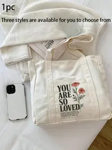 Jesus Loves You Print Shopping Bag, Christian Bible Verse, John 3:16 Multi-Pocket Casual Bag, Vintage Letter Print Handbag, Large Capacity Shoulder Crossbody Bag, Shopping Tote Bag, Summer Bags