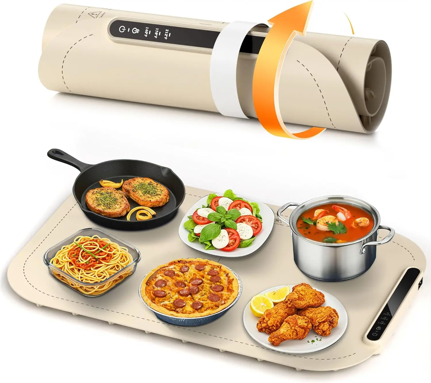 Xbeauty Silicone Electric Thermal Food Warming Mat - 3 Adjustable Temperature Settings, 10s Rapid Heat Full-Surface Heating, Rollable Portable Multifunctional Hot Pot Tray for Mom, Picnic Use, Flexible Silicone