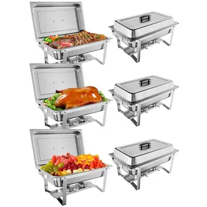 Professional  2, 4, or 6 pack 8QT Stainless Steel Chafing Dish Buffet Set – Rectangular Food Warmers with Water Pan, Folding Frame, Lid Holder, Spoons, Tweezers – Catering Chafer for Parties, Weddings, Banquets, Events
