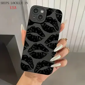 Black Lip Print for iPhone Series Mobile Phone Case, Black All-inclusive Mobile Phone Case, Mobile Phone Case, Lip Kiss Design Protector Protective
