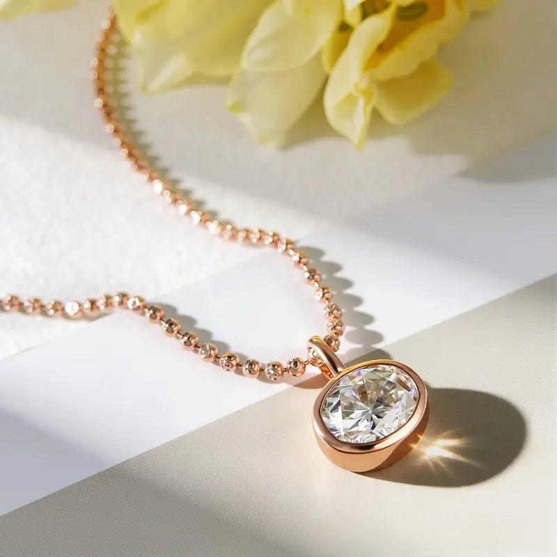 Oval Cut Necklaces for Women, S925 Sterling Silver 2-4ct Solitaire Moissanite Pendant with 1.5mm Chain for Bridal Parties