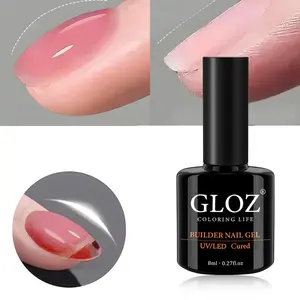 GLOZ 8-in-1 Healthy Red Builder Gel BIAB Nail Strengthener and Apex Builder Rubber Base for Thin Nails Soak Off UV LED Gel for Salon and DIY Beginners