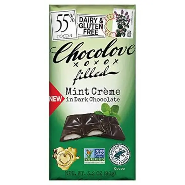 Chocolove Mint Cream Filled Dark Chocolate Bars, 3.2 oz, Pack of 2