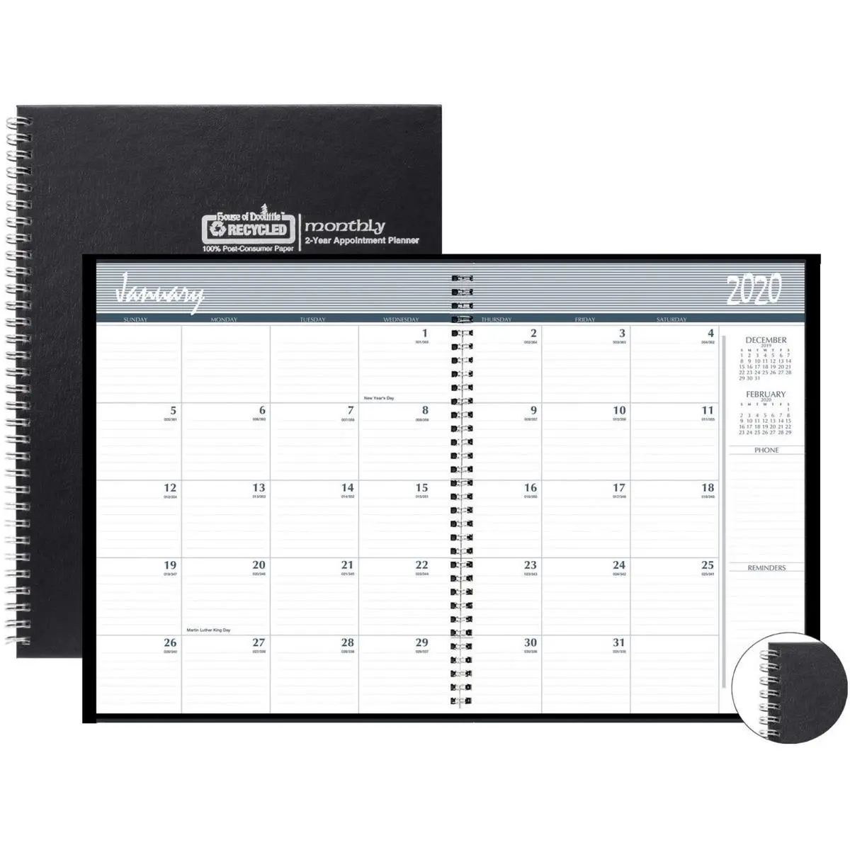 212 MAIN House of Doo HOD262092 Planner Notebook - Black Hardcover 2-Year Monthly Grid with Important Holiday Dates & 2-Page Spread, Beige & Gray Office Stationery Supplies, Two-Page Spread