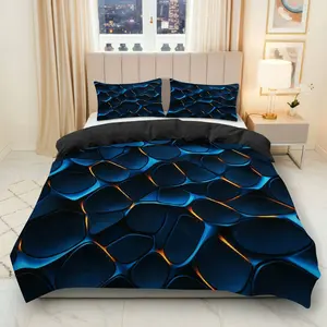 3PCS Duvet Cover Set, 1 Duvet+2 Pillowcases(Without filler), Abstract Modern Geometric Blue Ripple theme, No specific festival bedding set, Luxury Aquatic Patterns Suitable for decoration bedroom, guest room, hotel, living area, Washable Cover