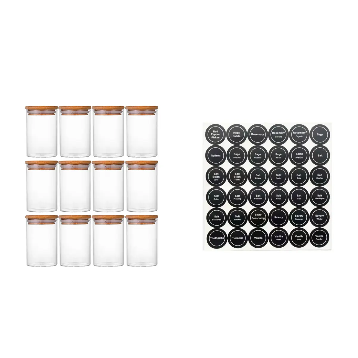 12-Piece Glass Spice Jars Set with Bamboo Lids, Kitchen Canister Bottles for Home Organization & Storage