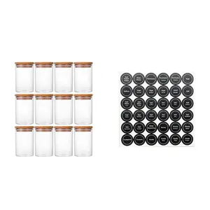 12 Pcs Glass Spice Jars with Bamboo Lids