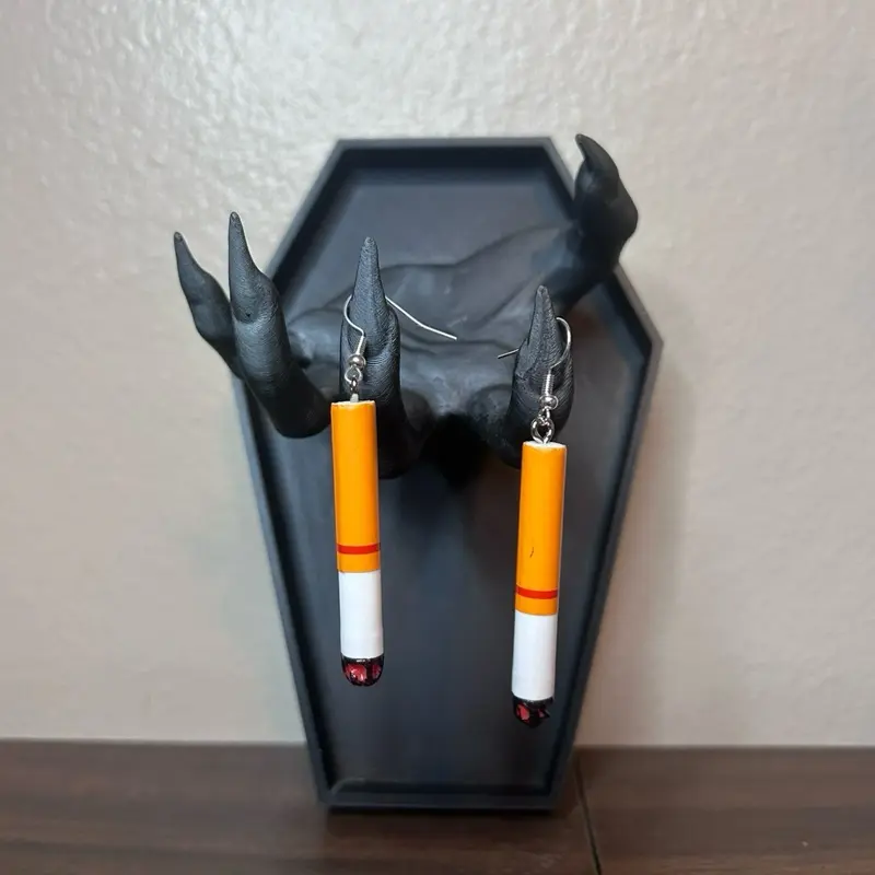 Cigarette Dangle Earrings - Unique Orange & White Design with Red Accents for Trendy Fashionistas