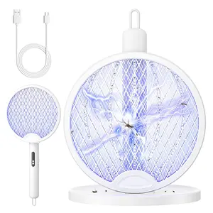 WINDLAB 2 in 1 Mosquito Killer Racket, 4000V Foldable Electric Fly Swatter with Charging Base & Purple Light, Rechargeable 1800mAh Bug Zapper Indoor for Home, Patio, Backyard, Camping Use summervibes